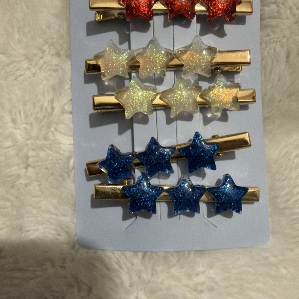 New Set of 6 Patriotic Hair Bobby Pins Red White Blue